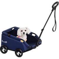 PawHut carrito para perros miniatura plegable con barra ajustable diseño abierto cojín bolsa de almacenamiento y ruedas 53x45x28 cm azul oscuro