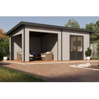 Wolff Finnhaus WPC Gerätehaus Tona 6030 28 Hellgrau Gerätehaus aus Holz/Kunststoff in Hellgrau, Geräteschrank mit 28 mm Wandstärke inklusive Schleppdach Gartenhaus