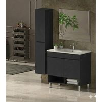 Conjunto Mueble de baño NEBARI con patas ya montado 2 puertas, lavabo y espejo Grafito 100x45 cm Con columna