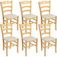 NAPLES - Lot de 6 Chaises Naturelles et Assises en Tissu Ivoire