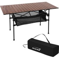 Hauki Tavolo da Campeggio Pieghevole 118x55x64,5 cm in Alluminio Marrone per Camping ad Esterno con Borsa da Trasporto Tavolino da Giardino Terrazza con Spazio di Stoccaggio Resistente alle Intemperie