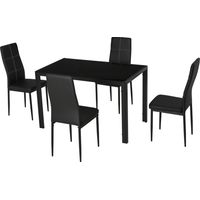 Mesa comedor 5 piezas vidrio templado sillas tapizadas PU negro