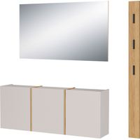 Meuble d'entrée 55 cm + miroir + porte-manteau taupe et naturel - LYKO