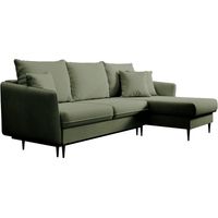 Selsey Volio – Canapé d'angle convertible, velours déperlant, universel, pieds noirs, Vert sauge