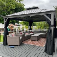 Purple Leaf Pergola de Jardin Aluminium Hardtop Gazebo avec LED – Tonnelle Extérieure avec Rideaux et Moustiquaires, Pavillon à Double Toit en Acier Galvanisé – 4,25 × 3,65 m – Gris Clair