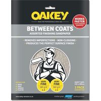 Oakey Between Coats Silicon Carbide Finishing Sanding Sheets, Assorted Pack of 3, 230 x 280mm