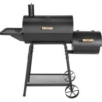 Taino – Fumoir barbecue d'angle à charbon de bois – Dimensions 132 x 56 x 118 cm – Thermomètre intégré – Roues robustes pour déplacement facile