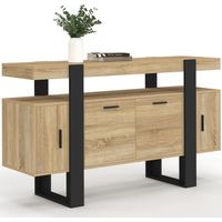Idmarket – Buffet 140 cm 4 portes bois et noir – Dimensions 140 x 40 x 80 cm – Style industriel – Effet bi-matière moderne