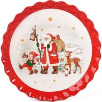 Preziosa Luxury Home Vassoio Natale Ceramica con Bordo Ondulato Rotondo D 31 Cm H 3,1 Cm Rosso