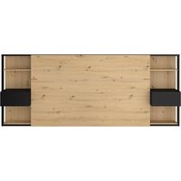 PARISOT Tete de Lit avec étageres + chevets intégrés - Décor chene et noir - L 255 x P 36 x H 103 cm - WHITE