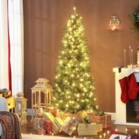 Sapin de Noël artificiel de 180 cm, forme élancée, avec 250 lumières, 899 branches, structure métallique pliable, vert