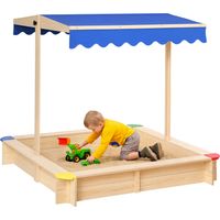 Arenero para Niños con Techo Cajón de Arena Toldo Ajustable Espacioso 120x120x120 cm para Jardín Exterior al Aire Libre Color Natural