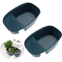 Multifunctional Hanging Filtering Chef Basket - Kitchen Sink Filter Sink Trash Cans Vegetables Non-Slip Sponge Holder Drainer Soap Brush (Blue, Set of 2)