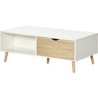 Mesa de centro rectangulaire 2 tiroirs compartiments ouverts 106x58x39.5 cm blanc