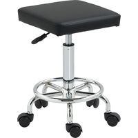 Taburete Giratorio Ajustable Con Asiento Acolchado Reposapiés y Ruedas para Salones y Talleres 34x34x50-66 cm Negro
