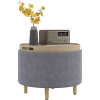 Pouf Contenitore Tessuto Sherpa da 120 kg max con Vassoio a Ribalta, in MDF e Faggio, 56x56x42 cm, Grigio