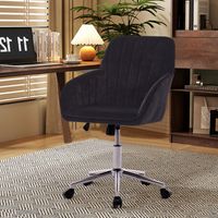 Silla de oficina giratoria ergonómica, altura regulable de 50 a 59 cm, respaldo, terciopelo negro - Patas de metal plateado