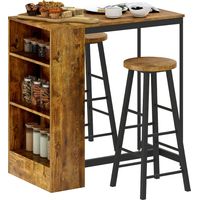 Ensemble de bar Pranzo 3 étagères 2 tabourets hauts avec repose-pieds Marron