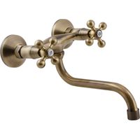 Robinet mural pour lavabo – Bec en S – Finition laiton antique – Cartouches en céramique – Kuchinox