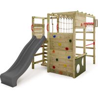 FATMOOSE Portique d'escalade Tour de jeux ActionArena avec toboggan, aire de jeux de jardin avec échelle et accessoires de jeu – anthracite