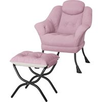 Modern Soft Lounge Chair Set, Ottoman, Upholstered Sofa with Armrests, Side Pocket, Living Room Seating, Pink