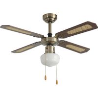 Ventilador de techo en bronce antiguo con luz Silencioso 30 dB 3 velocidades Diámetro 107 cm Aspas de MDF Motor de cobre