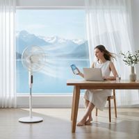 Ventilateur sur pied avec télécommande, ventilateur vertical, blanc