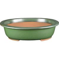 Vaso per bonsai ovale in gres smaltato verde 55,5x42x9,5 cm - J039c
