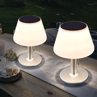 Lampe de table lampe solaire lampe d'extérieur lampe de terrasse lampe de table balcon, IP44 interrupteur à tirette à pile acier inoxydable blanc, 10x LED blanc chaud, DxH 19,5x28 cm, lot de 2