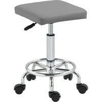 Taburete Giratorio Ajustable Con Asiento Acolchado Reposapiés y Ruedas para Salones y Talleres 34x34x50-66 cm Gris