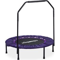 Trampoline Relaxdays Ø102 cm avec barre de maintien, mini-trampoline pliable, max 120 kg, fitness indoor, violet