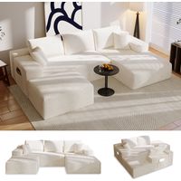Canapé d’angle 4 places avec fonction lit, canapé modulable en L pour salon, convertible moderne avec 5 coussins, 274L x 175P x 64H cm, beige