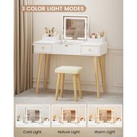 Rattantree – Tavolino da trucco con specchio LED regolabile – Dimensioni 78 x 40 x 100 cm – Tavolino da trucco con sedia – 2 cassetti – sgabello incluso – stile moderno – Bianco