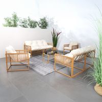 Mobili da giardino 8 posti effetto rattan con cuscini bianchi TURINI