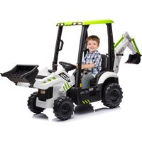 12V children's electric tractor, remote control, four-in-one excavator toy, bucket, bulldozer, tipper, horn, detachable roof, speed 2-4 km/h, green