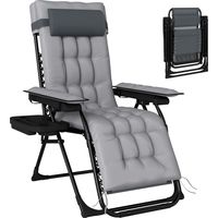 Chaise Longue Gravidade Zero com Apoios de Braço,Almofada,Porta-Copos e Encosto Ajustável,65x93x108cm,Cinza Claro