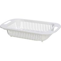 Over-the-sink expandable colander basket, pasta and vegetable strainer, food drain basket for home kitchen (white)