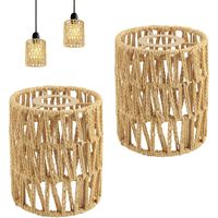 2 Abat-jour Rotin, Ø 12 Cm, Hauteur 15 Cm, Tissage Main, Style Boho, Pour Suspension Et Plafonnier