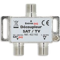 Découpleur TV et Satellite – 1 entrée et 2 sorties – Réjection supérieure à 30 dB – Connecteurs femelles type F à visser – Sedea
