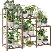 Plant Stand - 3-Tier Wooden Ladder Shelf - Indoor Outdoor Plant Rack for Living Room Patio - Eucalyptus Wood - 7-Pot Capacity