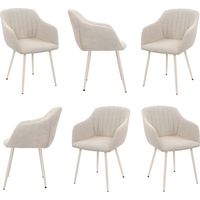 Goeurvant Minimalistische Esszimmerstühle aus Leinenoptik-Stoff mit breiter Sitzfläche und ergonomischen Armlehnen, Kombination aus Komfort und Eleganz - 6er-Set - Beige - Cremeweiße Beine