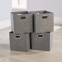 Large Grey Felt Foldable Canvas Storage Folding Box Fabric Cube 4 Piece Set