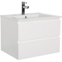 Mob-In – Meuble sous vasque 60 cm Sorrento – 2 tiroirs – Panneau de particules mélaminé – Installation facile – Vasque intégrée