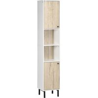 Colonne de salle de bain à 6 compartiments pour douche, WC et chambre, style moderne, 31,5 x 30 x 169 cm, blanc et chêne