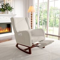 Sillón acogedor, Sillón mecedora, Silla mecedora, Rocking chair,
Silla Relajante con Reposapiés Retráctil, Apoyabrazos con Bolsillos, Cojín Incluido, Tela de Algodón y Lino, Beige