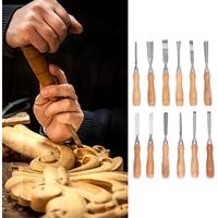 12 Pièces Outils de Sculpture sur Bois Lames CRV Manche en Bois Ciseaux à Graver pour Artisanat DIY