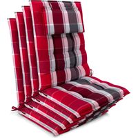 4er Set Sun-HL Hochlehner Auflage 120x50x8cm Rot-Gestreift