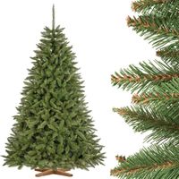 Fairytrees Künstlicher Weihnachtsbaum Fichte Natur, mit grünem Stamm und Echtholz Baumständer