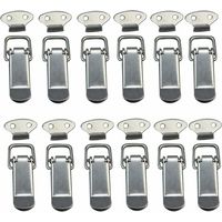 12-Piece Hood Fastener Set, Lever Latch, Spring Latch, Toggle Latch, Spring Clasp with Hook, Stainless Steel Spring Closure for Boxes, Drawers, Cabinets
