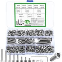 520 Pièces Set de Vis M5, Boulons Vis et écrous, Vis Boulons et écrous, Vis à Tête Cylindrique à Six Pans Creux en Acier Inoxydable, Vis Boulon et écrous et Rondelles Kit pour Réparation Bricolage